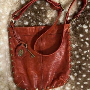 Vintage Fossil  Orange and Bronze genuine leather purse